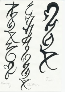 The names of the creators - Franky, Christian and Ian - in the language of the world